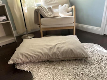 Natural Cotton Canvas Dog Bed – Raw Cotton Filled Pet Cushion Insert, Breathable Eco-Friendly Dog Mattress, Durable Washable Cover with Zipper (Gray, Large 48"x30"x5")