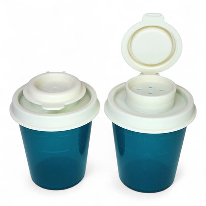 Tupperware Mini Salt and Pepper Shakers Set of 2 Teal Green with Cream Lids