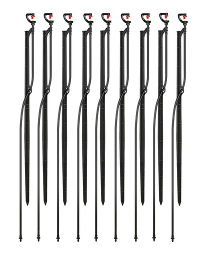 Drip Irrigation Micro Spray Emitter on 20 inch Stake with 1/4" Tubing and Barbed Coupler 180° Half Circle Pattern, 8.5’ Spraying Distance