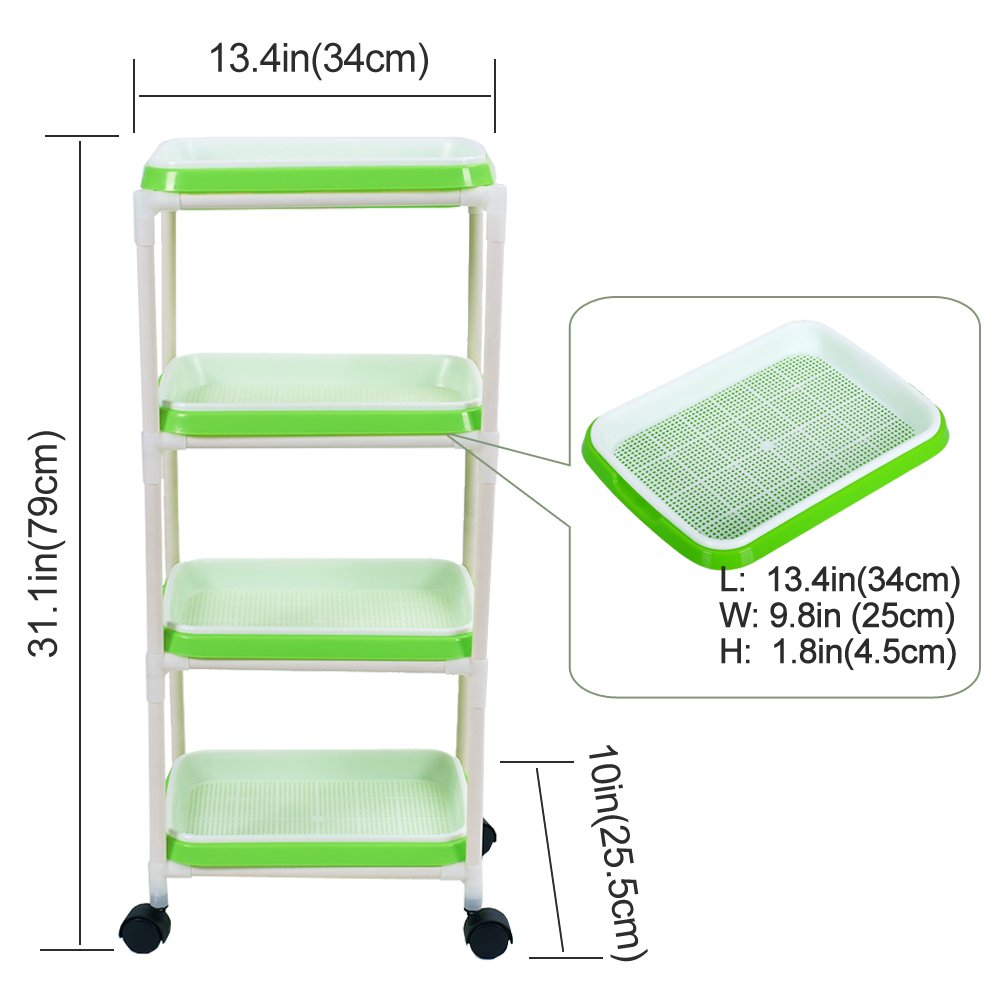 4 Layers Sprout Trays with Extra Strength Plastic Shelf Soil-Free Healthy Wheatgrass Seeds Grower & Storage Trays for Garden Home Office
