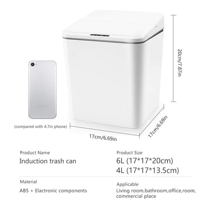 FEBHBRQ Automatic Small Countertop Trash Can with Lid, 1.5 Gal/6L Toucheless Mini Waste Bin for Office Desk/Bedside Table/Coffee Bar -Batteries, White