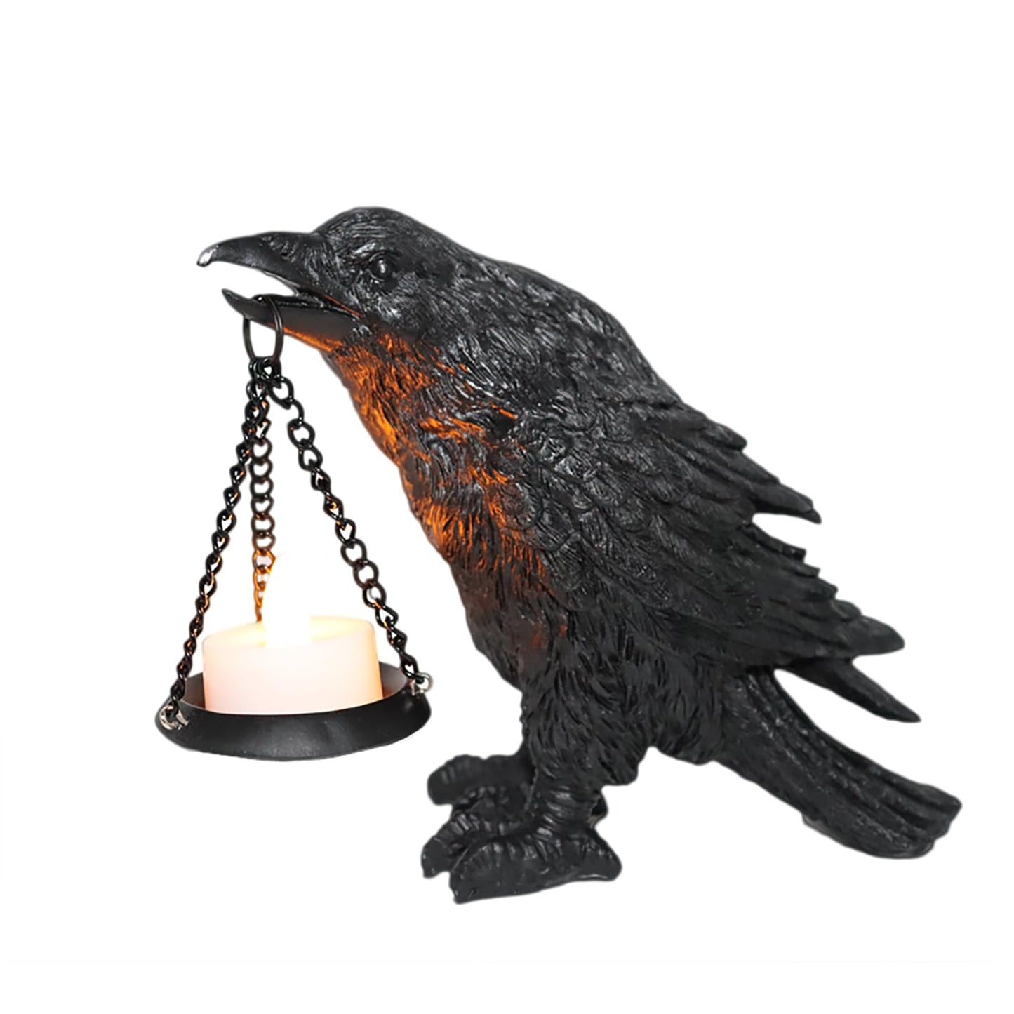 Gothic Crow Light Holder Halloween Candle Holder, Fake Raven Tealight Holder with Skull Base, Resin Statue for Indoor Spooky Home Decor