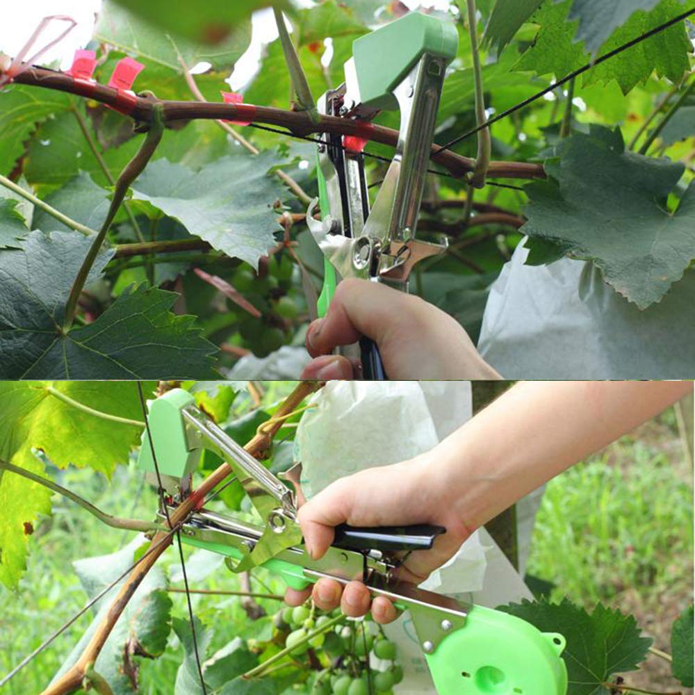 Yolando Plant Tying Machine Tape Tool for Tomatoes Peppers Grapes Cucumbers and Vining Vegetables Quickly and Easily Tie, Great for Gardeners Farmers, with Tapes, Spare Parts, Staples - Green