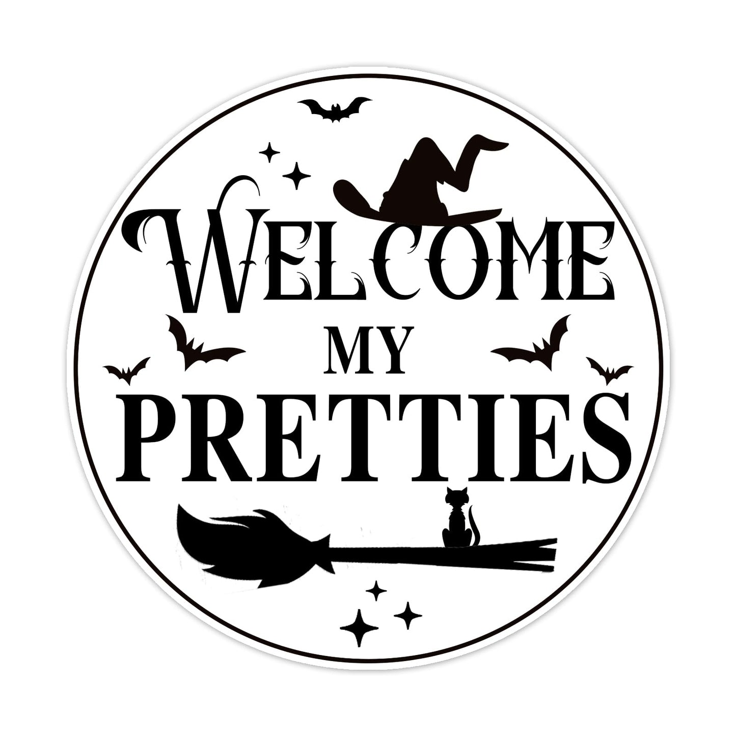 Generic Welcome My Pretties Round Aluminum Sign Halloween Metal Tin Signs Autumn Witch Ghost Pumpkin Wall Decor Sign For Home Kitchen Cafe 8x8 Inch