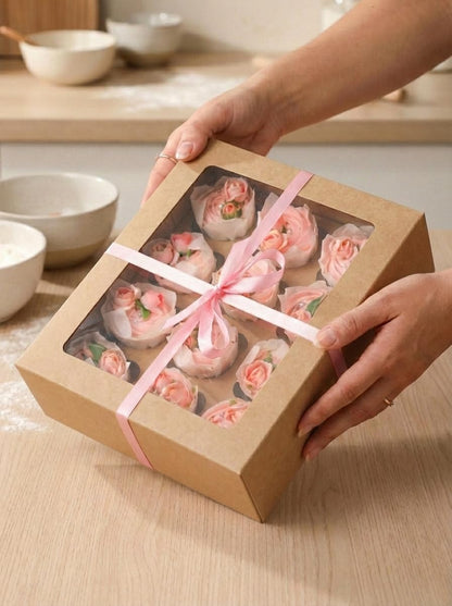 Bakepacker 12 Cupcake Containers 20-Packs Brown 12 Count Cupcake Boxes with Window Cupcakes Carrier, 13"x10"x3.5"（Auto-pop up）
