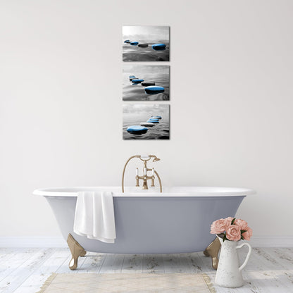 LyerArtork 3 Pieces Zen Wall Art Canvas Prints Gray Black and Blue Tranquil Zen Stones in Water Calming Modern Artwork Spa Bathroom Wall Decor for Yoga Studio Meditation Living Room 12x16inchx3