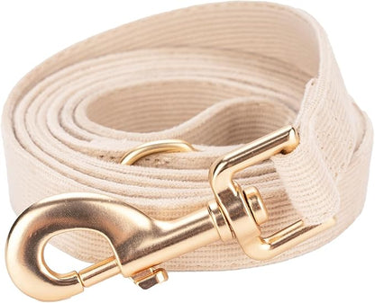 Soft Corduroy Dog Collar and Leash Set Adjustable Durable Wedding Dog Collars with Metal Buckle and Lead for Large Dogs,Beige