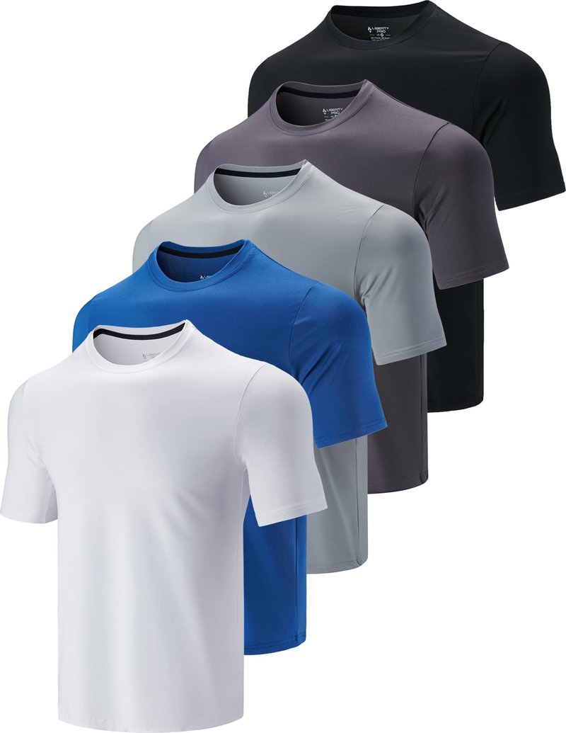 5 Pack Men’s Active Quick Dry Crew Neck T Shirts | Athletic Running Gym Workout Short Sleeve Tee Tops Bulk (Set 6, Large)
