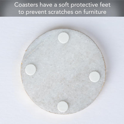 Thirstystone 4 Pack Round Natural White Marble Coasters w/ Gold Edges 4" Diameter Elegant, Luxurious, Stemware Safe
