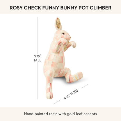 MACKENZIE-CHILDS Pot Climber, Decorative Indoor and Outdoor Planter Hanging Decor, Pink-and-White Rosy Check Funny Bunny