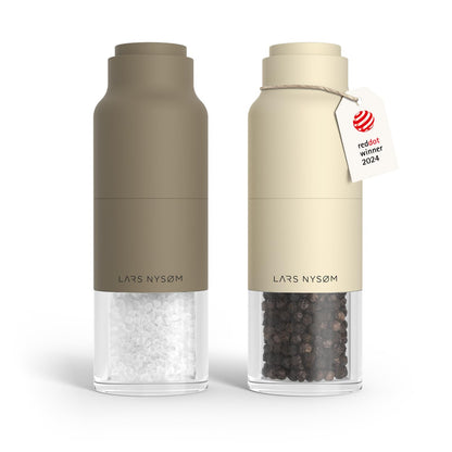 LARS NYSØM Salt and Pepper Grinder Set, Stainless Steel Manual Salt and Pepper Mills, Adjustable Ceramic Grinder, Design Spice Shakers (Brown/Beige)