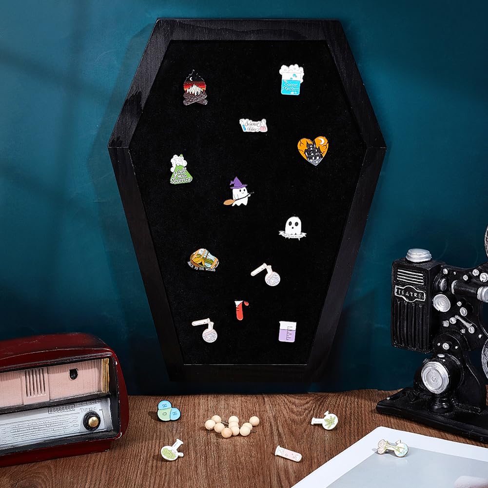 PH PandaHall Coffin Felt Bulletin Board 10.6x14.5 inch Coffin Pin Display Board Black Wooden Gothic Letter Boards with Drawing Pins for Home Office School Halloween Decor Spooky Bulletin Boards