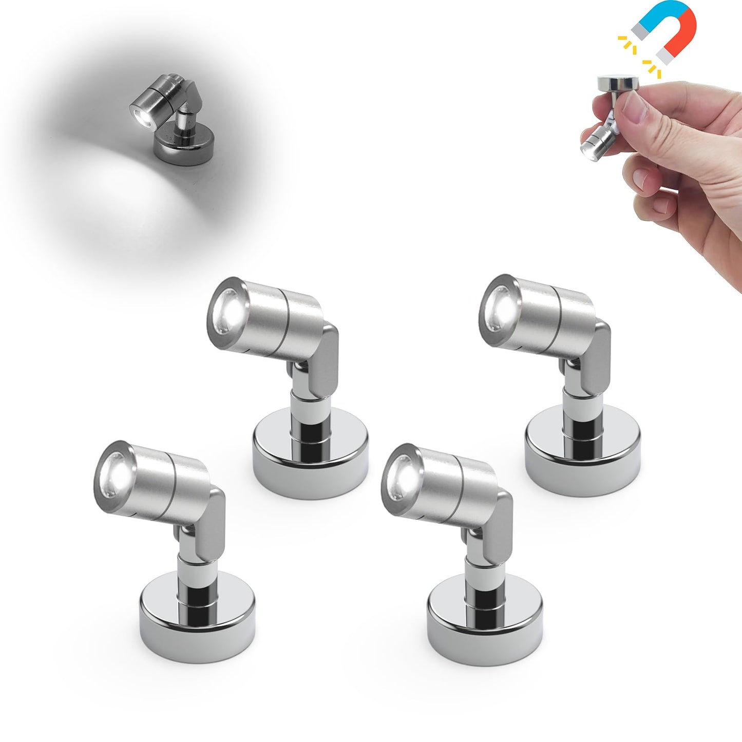 Suzeyar Metal Miniature LED Light,Tiny Spot Lights with Magnet Base,Battery Operated LED Lights,Wireless Miniature Spot Light for Artwork Painting,Jewelry Showcase,DIY Hand Craft (Cool White)