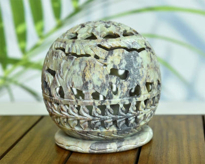 Ajuny Soapstone Tealight Candle Holder for Living Room Office - Decorative Lantern Handmade Tea Light Candle Holder Gift for Home and Kitchen Decor - 3 Inch