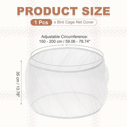 Bird Cage Seed Catcher, Bird Cage Net Cover Seeds Guard, Universal Birdcage Accessories, White, Circumference 59.1"-78.7", Height 13.8" for Parrot Cockatiel Enclosures