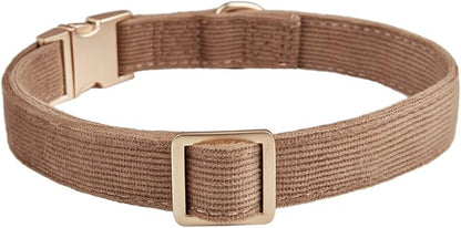 Soft Cotton Dog Collar with Metal Buckle Adjustable Heavy Duty Comfy Corduroy Collars for Small Medium Large Dogs,Brown,Small