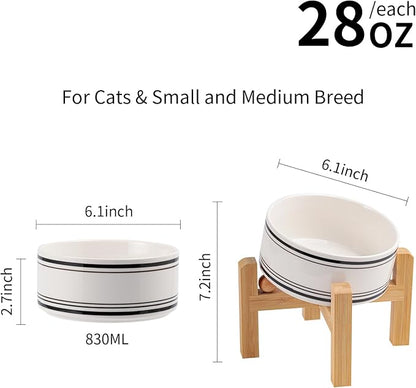 Elevated/Raised 15°Tilted Anti Slip Ceramic Dog Bowl for Small/Medium Breeds,Slanted Bulldog Big Face Pet Food Water Feeding Dish with Stand for Cats and Dogs (3.6 Cups/28 OZ) Black Striation