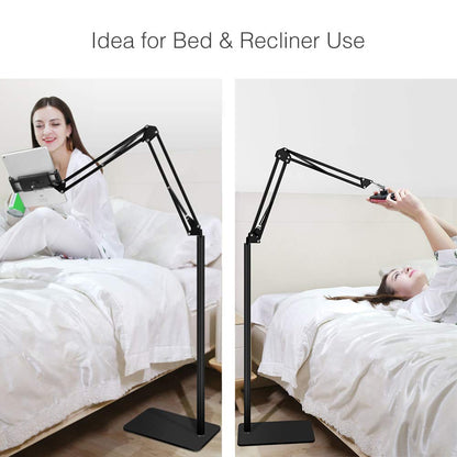 Tablet Floor Stand with 5LB Metal Base, Overhead Bed Phone Stand Angle Height Adjustable Holder, Universal Floor Stand Compatible with iPhone iPad Pro Air Mini, Samsung Tab, Kindle, E-Readers…