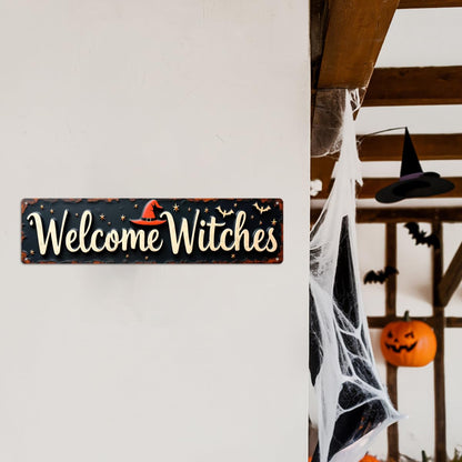 Welcome Witches Halloween Metal Tin Sign Rustic Wall Decor For Halloween Parties, Entryways, Living Rooms, And Man Caves Decorative Signs & Plaques 4x16 Inch