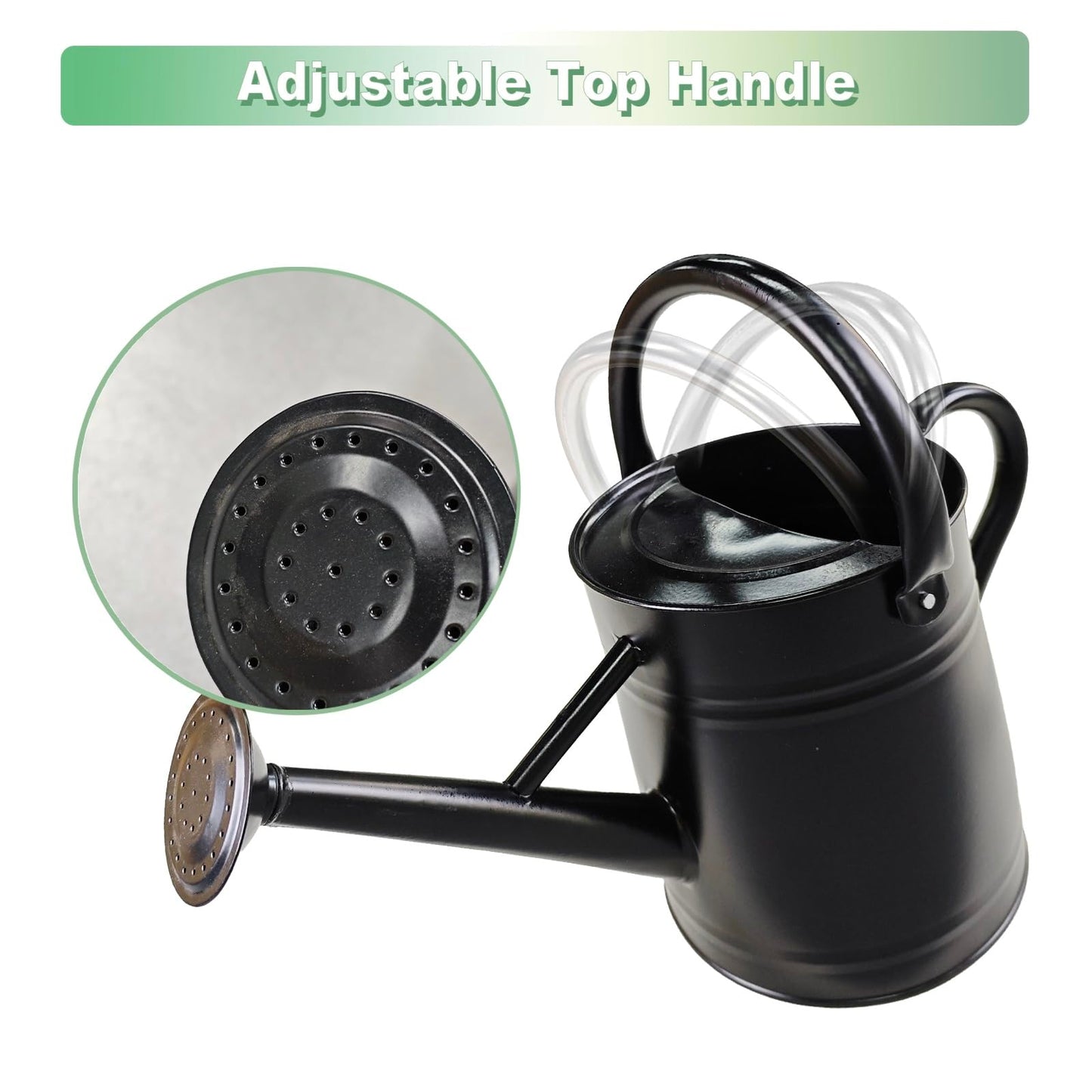 Watering Can for Outdoor&Indoor Plants，1 Gallon Metal Watering Can with with Removable Spout，Galvanized Steel Garden Flower Water Can Plant Watering Pot with 2 Handles，Black