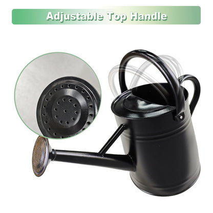 Watering Can for Outdoor&Indoor Plants，1 Gallon Metal Watering Can with with Removable Spout，Galvanized Steel Garden Flower Water Can Plant Watering Pot with 2 Handles，Black