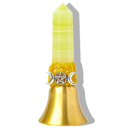 Handbells Altar Bells Natural Crystal Tower Bell Witch's Bells Hand Bell Loud Brass Call Bells for Meditation, Prayer, Reception, Pet Feeding and Home Decoration (Afghan Jade, 4.53")