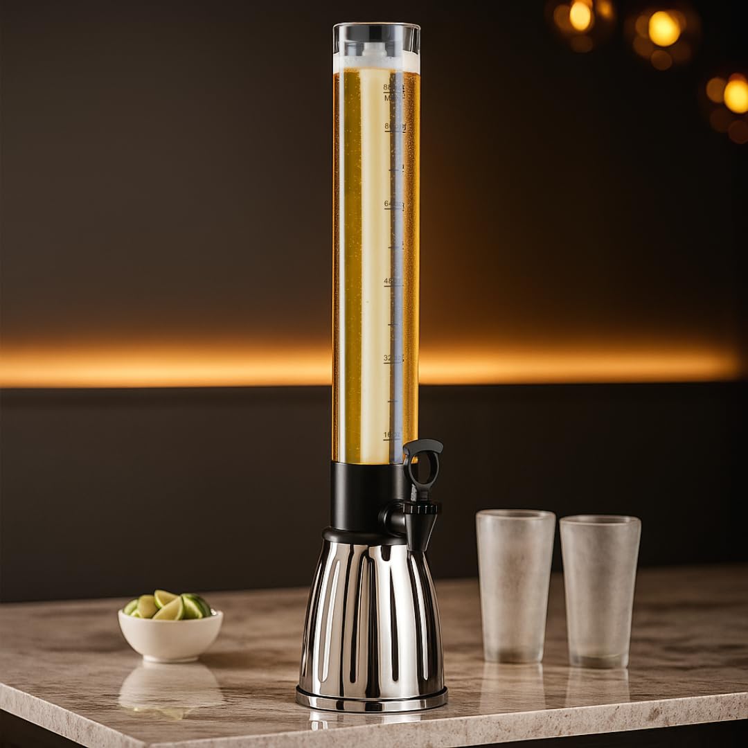 OGGI Beer Tower 88oz - Beverage Dispenser with Spigot & Ice Tube, Margarita Tower, Mimosa Tower, Perfect Drink Dispensers for Parties, Drink Tower, Holds 6 Pints of Beer – Stainless