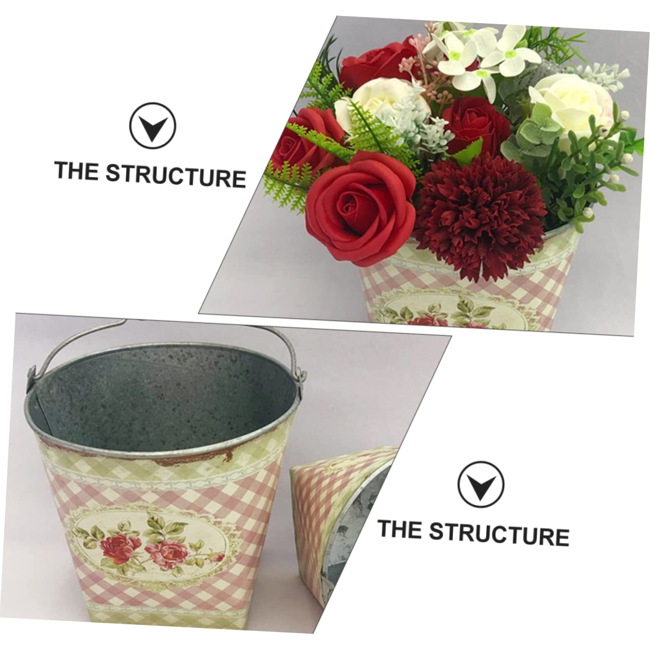 Parliky 2 Pack Metal Flower Buckets with Handle 5.7 Inch Rustic Iron Planters for Garden Patio Balcony Floral Arrangement Containers