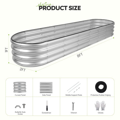 ZORMY Galvanized Raised Garden Bed 2 Pack, 8x2x1ft Oval Metal Planter Box Outdoor with Support Rods & Corner Protection, Planter Beds for Vegetables, Fruits, Flowers (Silver)