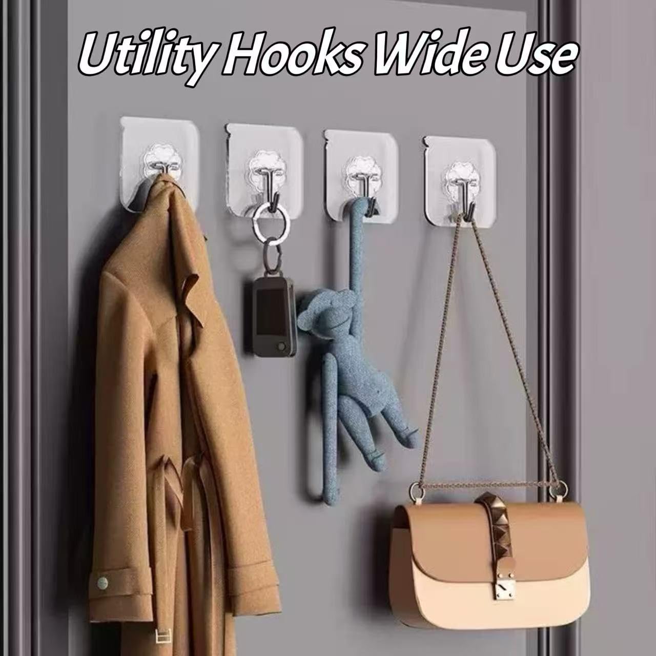 DDMY 36 Pack Heavy Duty Hooks Self Adhesive Large Hooks for Hanging,Wall Transparent Reusable Waterproof Hook for Kitchen Curtain Towel Hook for Bathrooms Coat Hook for Walls No Damage