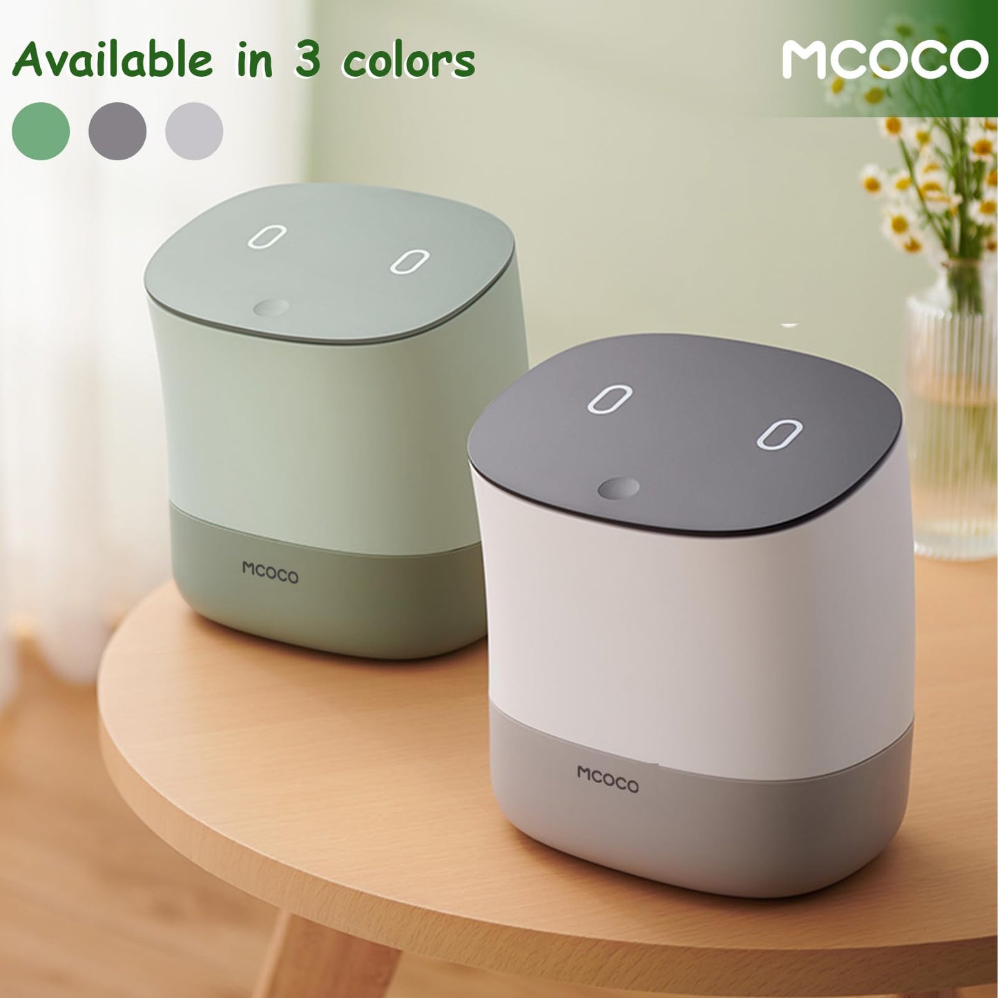 MCOCO Mini Trash Can with Pop Up Lid Portable mini Garbage can Little Plastic Trash Bin for Bedroom Bathroom Desk Coffee Table or Kitchen 0.4 Gallon White with 30 Trash Bags