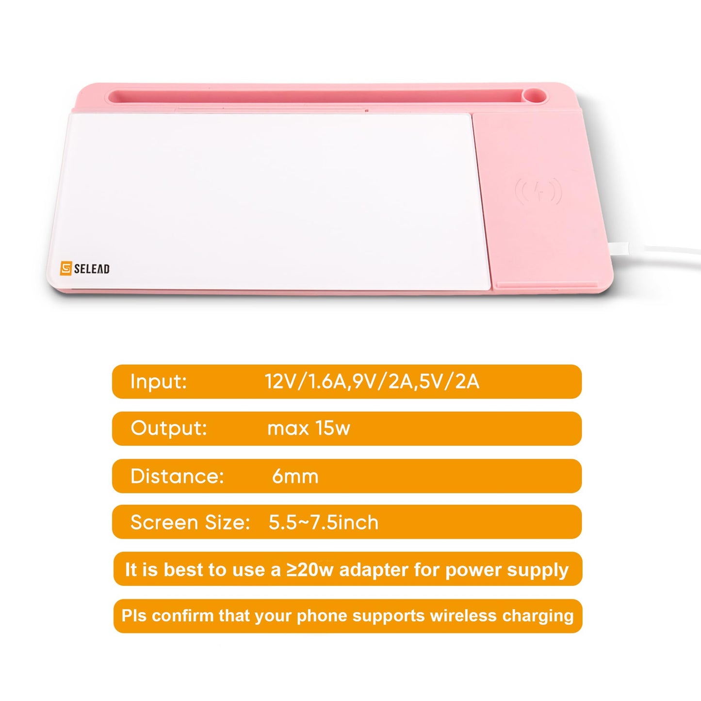 SELEAD Desktop Glass Whiteboard with Wireless Charger Station and Mirror, Desk Dry Erase Board Computer Pad Keyboard Stand with Organizer for Home, School, Office Accessories for Women, Pink
