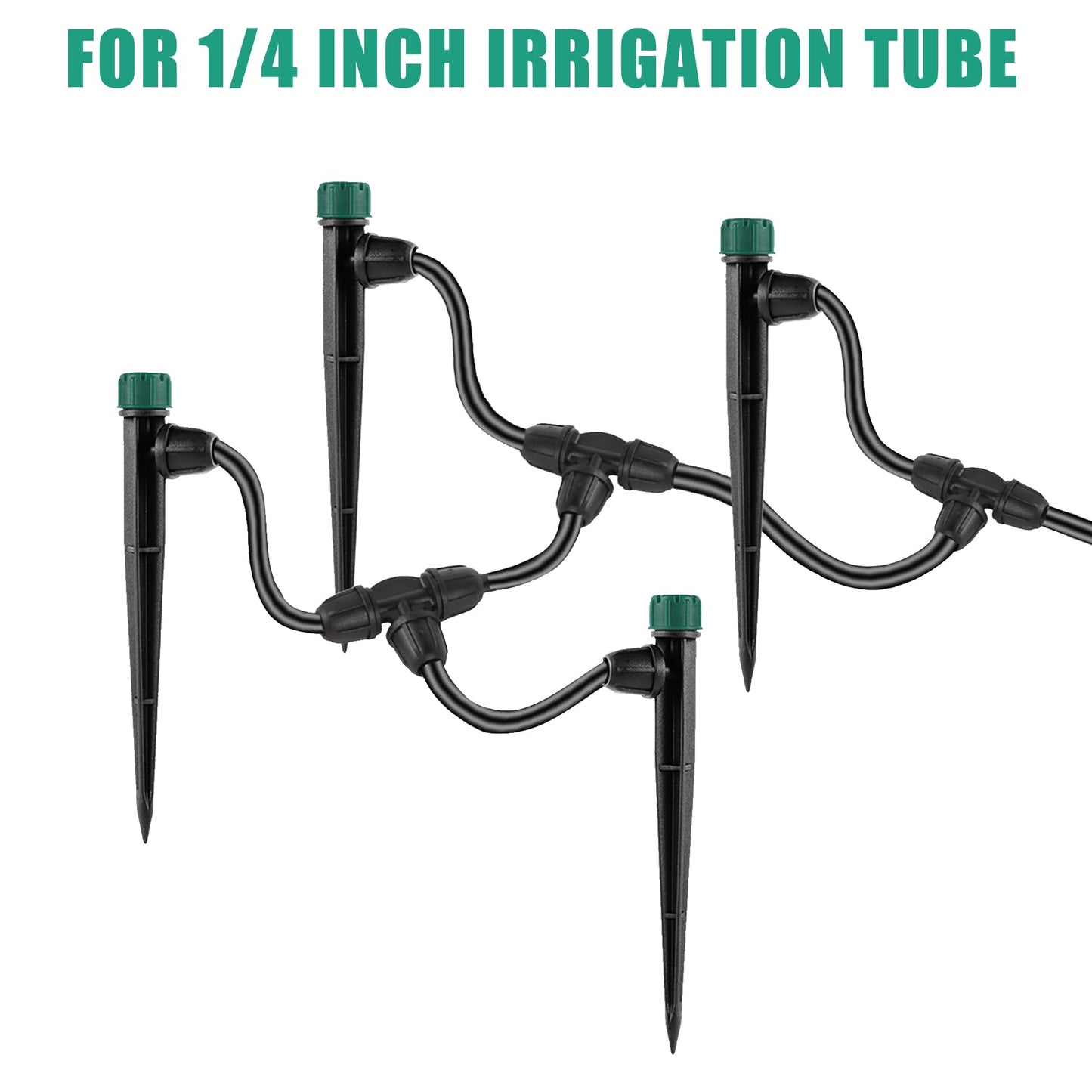 FOGWOWO Drip Irrigation Emitters for 1/4" Drip Tubing,Adjustable 360 Degree Automatic Irrigation Drippers on 5.5" Arrow Stake,with1/4 Locked Tee for Watering System(10Pcs Drippers and 10Pcs Tee)