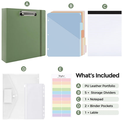 SKYDUE 3 Ring Binder with Clipboard, 2 Inch Binder, PU Clipboard Binder with Notepad & 5 Dividers with 5 Pockets, Labels, Clipboard Folder Great for School Office(Fit Letter Sized Paper)