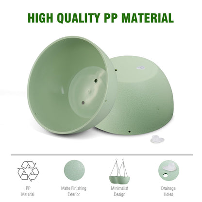 WSMKSZ 10 inch Hanging Planters for Outdoor Indoor Plants with Drainage Holes and Chain, 2 Pack Round Hanging Flower Pots for Garden Home Porch Decor,Green