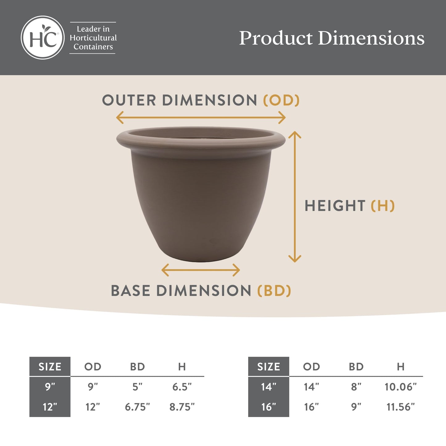 The HC Companies Sevilla Flower Planters - Durable Outdoor & Indoor Planter - Round Lightweight Self Watering Plant Pots for Herbs & More (14" Black, Pack of 1)