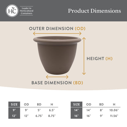 The HC Companies Sevilla Flower Planters - Durable Outdoor & Indoor Planter - Round Lightweight Self Watering Plant Pots for Herbs & More (14" Black, Pack of 1)