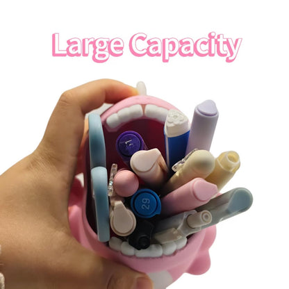 TIME&TRAVE Cute Dinosaur Pen Holder for Desk, Creative Pencil Holder Desk Organizers, Office Supplies Decorations Idea Gift for Women Kids (Pink)