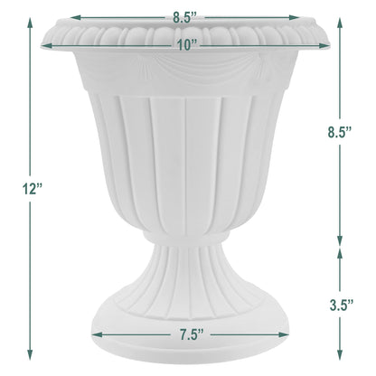 Arcadia Garden Products PL20WW Indoor/Outdoor Classic Traditional Plastic Urn Planter, Whitewash, 10" x 12", White Wash