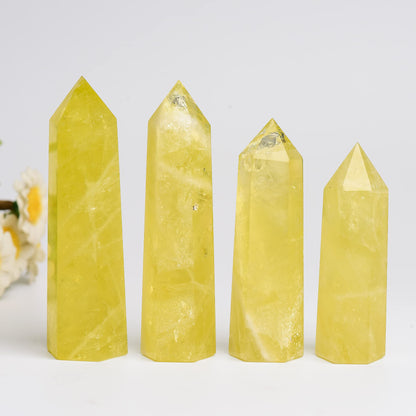 WUYOUSHI 1PCS Citrine Natural Crystal Tower 3.54-4.33" Healing Crystal Wand 6 Faceted Chakra Reiki Meditation Therapy