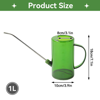 Goose Neck Watering Can, 1L/1000ml Watering Can for Indoor Plants Clear Plastic Water Can with Stainless Steel Long Spout for Home Office(Green)