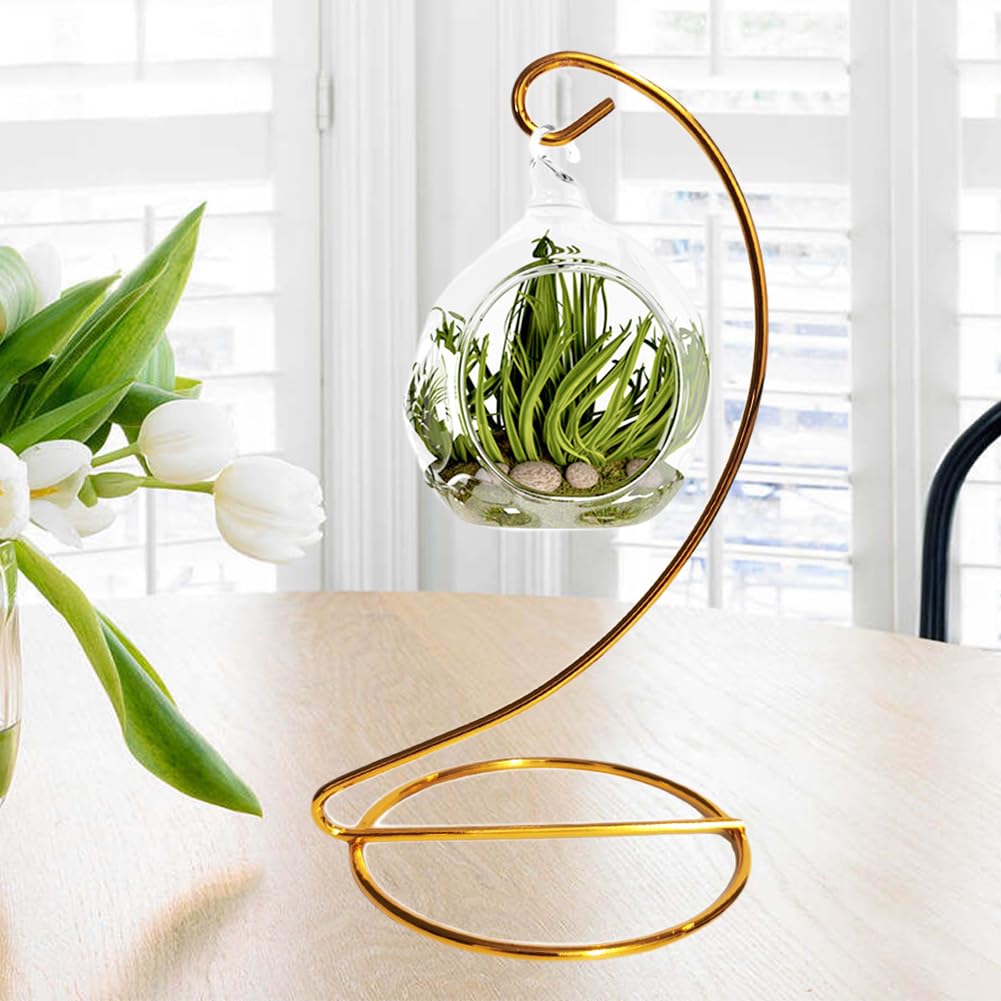 Fosinz 6 Inch Gold Ornament Display Stand, Metal Ornament Hanger Stand for Hanging Glass Globe, Air Plant Terrarium, Christmas Ornament, Witch Ball, Home Office Wedding Decoration (Gold)
