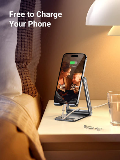 UGREEN Phone Stand for Desk Cell Phone Holder Adjustable Compatible with iPhone 17 Air/16/15/14/13 Pro Max/12 Mini/11/XS Max/XR/X/Nintendo Switch, Aluminum Metal Desktop Stand Portable, Space Grey