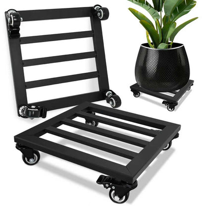 SPEETH Plant Caddy with Wheels, 2 Pack 12 Inch Plant Stand with Wheels Metal Square Planter Dolly with Lockable Caster Heavy Duty Dolly Base for Indoor Outdoor, Black