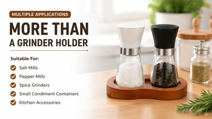 Wood Pepper Grinder Tray Salt and Pepper Mill Holder Rubberwood Stand Organizer for Kitchen Counter Dining Table Spice Grinder Base Storage