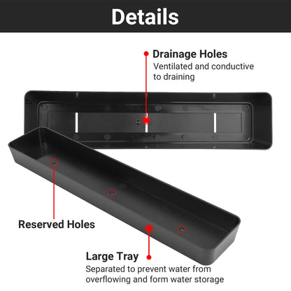 GREANER Window Boxes Planters with 4inch White Plant Label, 3PCS 16x3.8 Inch Black Rectangle Planters Box with Drainage Holes and Trays, Herb Succulents Flowers Plastic Pot for Windowsill, Garden, Bal