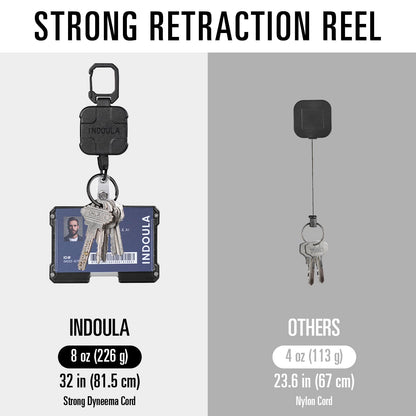 INDOULA Retractable Horizontal Badge Holder,Large ID Card Holder with 31.5" Retractable Reel and 4 Cards Slot(1 Pack,Black).