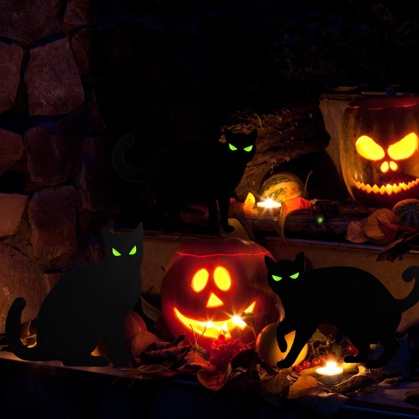 MYBOLE 6 Pack Halloween Black Scare Cat and Ghost Statues Party Decorations Yard Signs with Stakes