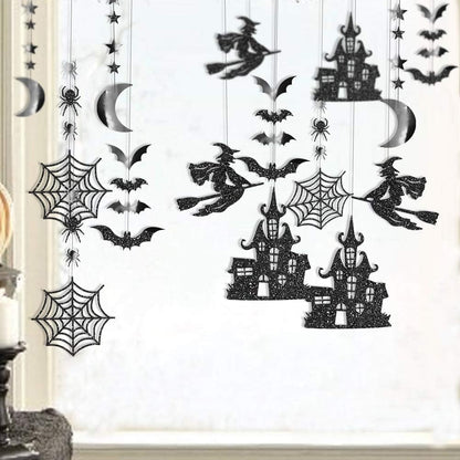 Cheerland Clearance Witch Decorations Gothic Hanging Banner Indoor Garland Glitter Black Decor Moon Star Glitter Garland Decoration Haunted House Witchcraft Decor Birthday Halloween Party Supplies