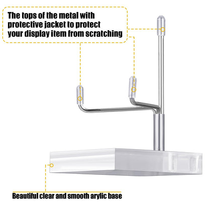 Kigley 8 Pcs Adjustable Metal Arm Display Stand Crystal Holder Easel Display with Acrylic Base Easel Rock Mineral Stand for Geodes Mineral Agate Collection(Silver,2 x 2 x 3.5 Inch)